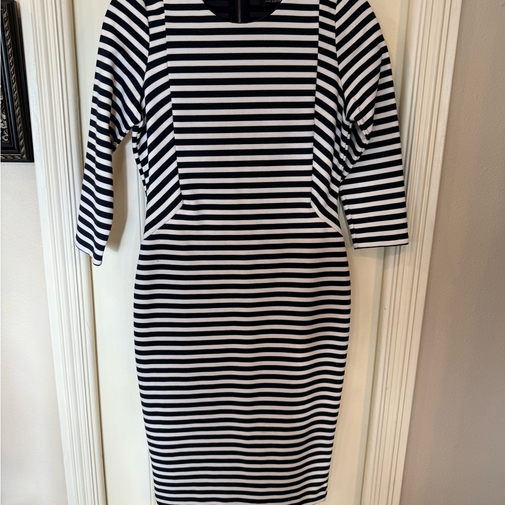 The Limited Black and White Striped Long Sleeve Dress
